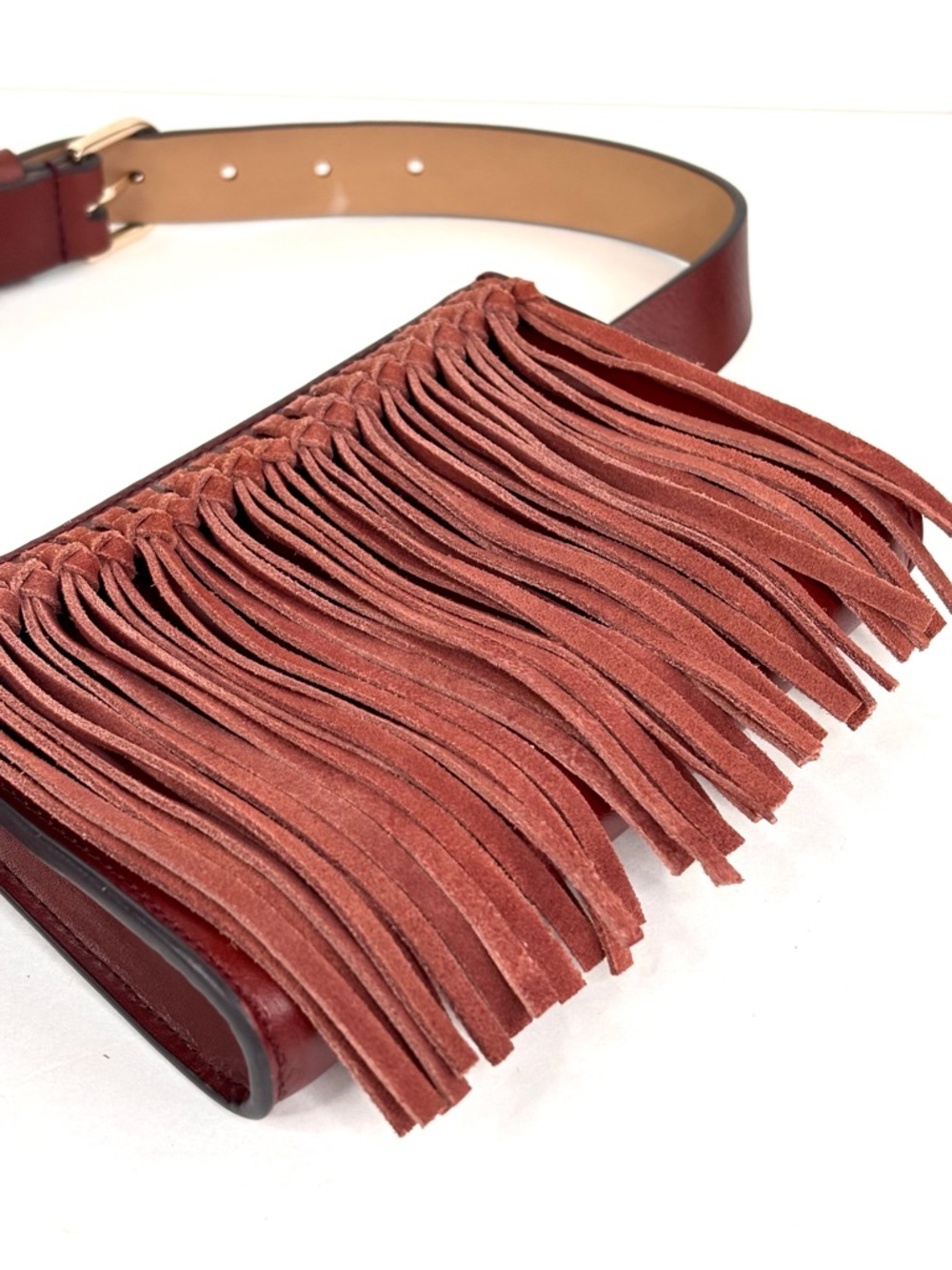 Rebecca Minkoff Stevie Brown Suede Leather Fringe Festival Boho Western Belt Bag